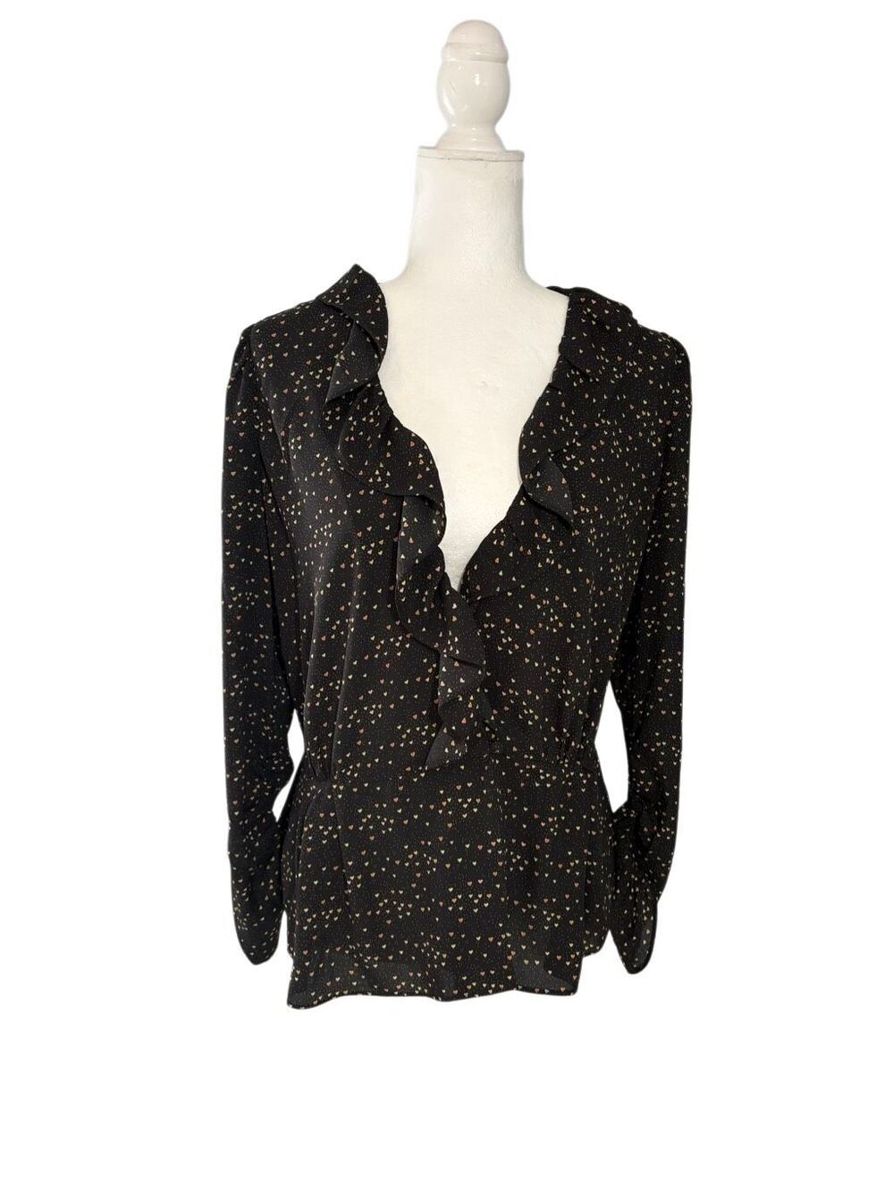 CAbi Eros black long sleeve blouse with small multicolored heart print - XS